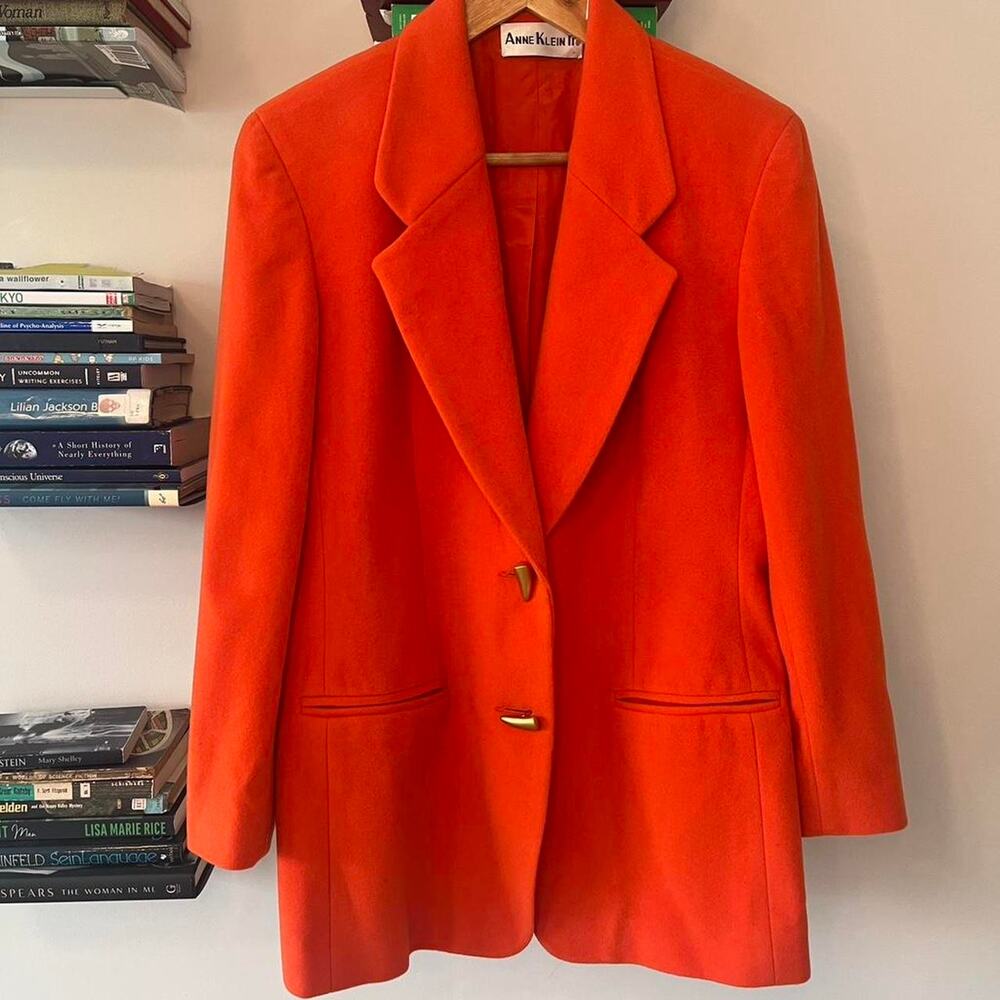 Vintage 1980s Orange Cashmere and Wool Blend Blazer Size 6 Anne Klein II
